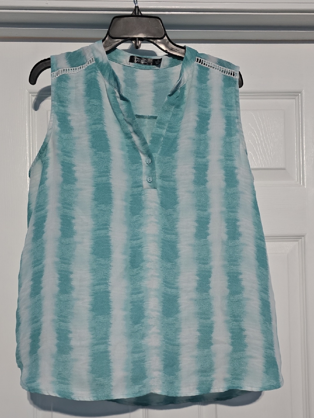 Cure. Brand Teal & White Sleeveless Striped Tank Top